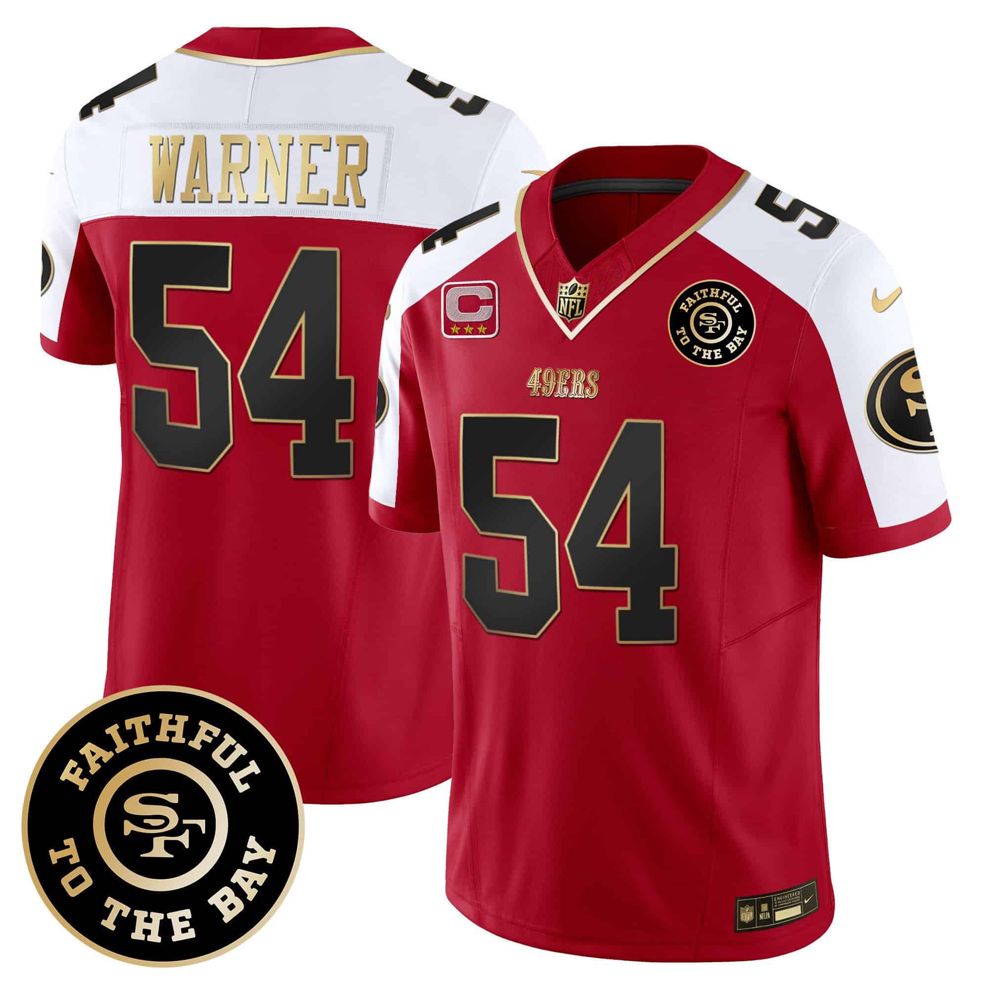 Men San Francisco 49ers 54 Warner Red 2024 Nike Faithful To The Bay Patch Vapor Limited NFL Jersey style 2